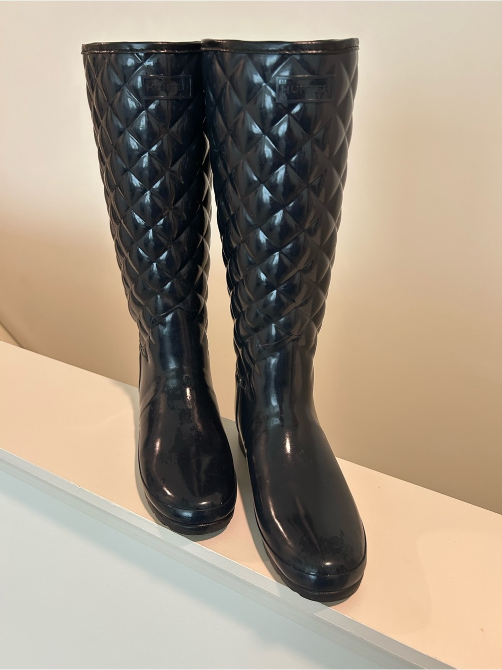 Hunter (8)  Quilted Tall Rain Boots in Black